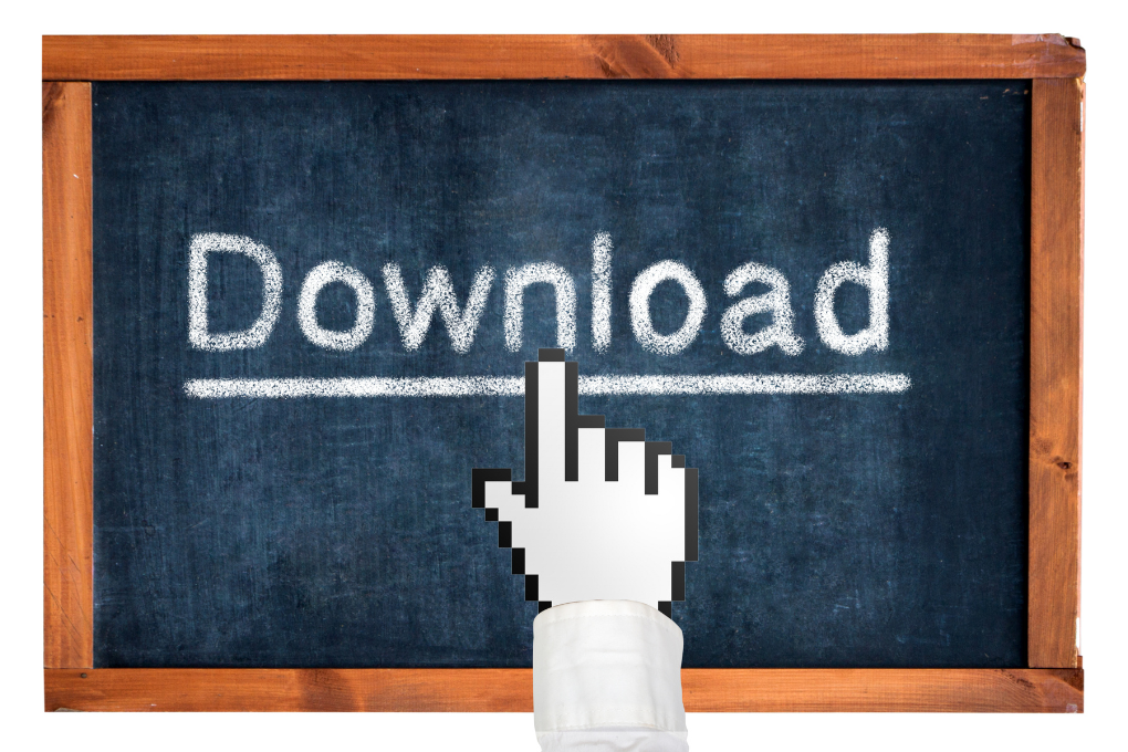 Blackboard with the word “Download” and a hand cursor pointing to it
